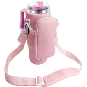 Water Bottle Carrier Bag for Stanley 40 Oz Tumbler With Handle, Water Bottle Holder with Adjustable Shoulder Strap & Pocket, Neoprene Cup Water Bottle Accessories for Hiking Travelling Camping