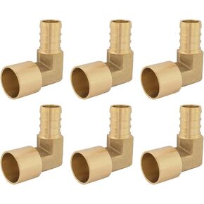 Hooshing 6PCS Pex 1/2" x 1/2" Female Sweat 90 Degree Elbow Adapter Brass Copper to PEX Fittings