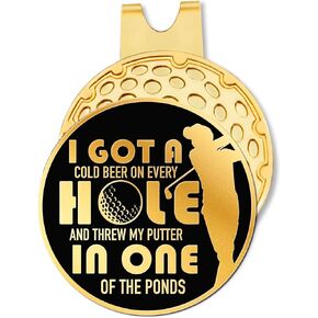 Hafhue I Got A Cold On Every Hole and Black Gold Golf Ball Marker with Hat Clip, Funny Golf Accessories and Golf Gifts for Men Dad Grandpa, Birthday for Golf Fan Golfer Golf Lovers