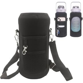 Water Bottle Sleeve Carrier with Strap 67oz Wate (Black/NO Bottle) with for Time Motivational Water Jug Line Showing, Fitness, Sports, Gym, Outdoor in Saudi Arabia