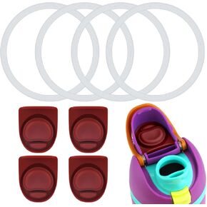 4pcs Water Bottle Seal Circle & 4pcs Replacement Stopper, Silicone O Ring Lid Gasket Parts for Owala Free Sip 19oz 24oz 32oz 40oz, Cap Mouth Plug Gasket Accessories, BPA-Free (Claret)