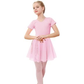 Ballet Leotard for Girl with Wrap Dance Skirt Pink Ballet Tights 4PCS Toddler Gymnastics Leotard Dance Tulle Tutu