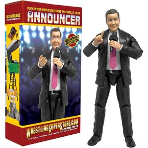 Figures Toy Company Ultimate Talking Wrestling Ring Announcer Action Figure with Deluxe Articulation for WWE & AEW Wrestling Action Figures