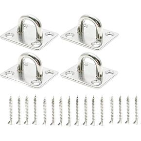 40mm x35mm Stainless Steel 316 Ceiling Hook Square Pad Eye Plate Marine Deck Hardware Staple Hook Loop Screws Mount,4 Set