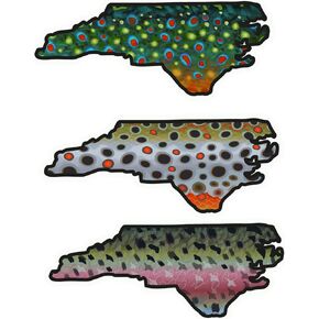 North Carolina 6" Trout Fly Fishing Bumper Sticker Decal Set Waterproof Vinyl Great Gift for Angler Truck Boat Jeep Car Brown Trout Rainbow Trout Brook Trout