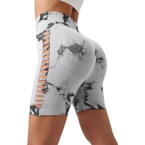 Women High WAIS Workout Shorts Scrunch Butt Lifting Gym Shorts Tie Dye Seamless Biker Yoga Shorts