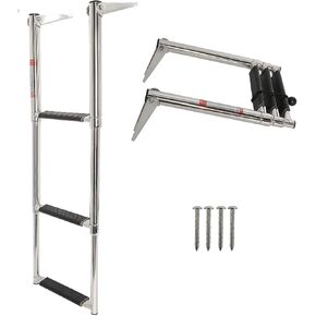 YaeMarine 3 Step Telescoping Boat Ladder Stainless Marine Ladder Telescoping Drop Ladder with Non-Slip Step (7331S)