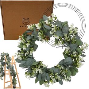 22" Eucalyptus Wreath & 5.9' Eucalyptus Garland Dual-Use Set | DIY Wreath Ring | Artificial Greenery, Faux Eucalyptus Leaf, Boxwood, Apple Leaves | Farmhouse Front Door Decor