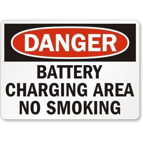 SmartSign "Danger - Battery Charging Area - No Smoking" Sign | 10" x 14" Aluminum