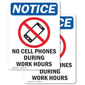 (2 Pack) No Cell Phones During Sign With Symbol OSHA Notice Sign 7 Inch X 10 Inch Vinyl Label Decal Sticker Weather Resistant, UV Protected for Workplace, Business, Construction Site, Made in the USA