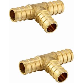 (Pack of 3) EFIELD 1" x 1"x 3/4" Barb Crimp Pex Reducing Tee Brass Fittings, ASTM F1807