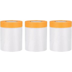 uxcell Pre-Taped Masking Film, 11.81" x 82ft, Plastic Drop Cloth with High-Tack Painters Tape for Painting Protection Orange 3Pcs