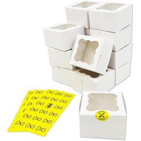 50pcs White Bakery Boxes with Window 4x4x2.5 Inches - Cookies, Pastry, Macaroons, Small desserts, Donuts, mini cake boxes, stickers included