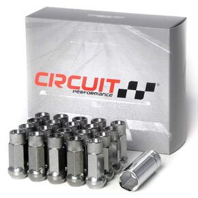 Circuit Performance Forged Steel Extended Open End Hex Lug Nut for Aftermarket Wheels: 12x1.5 Hyper Black - 20 Piece Set + Tool