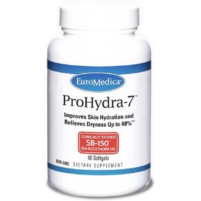 Euromedica ProHydra-7, 60 Softgels - Sea Buckthorn Oil Formula with Omega-7 Fatty Acids - Improve Skin Hydration & Relieve Dryness - 60 Servings