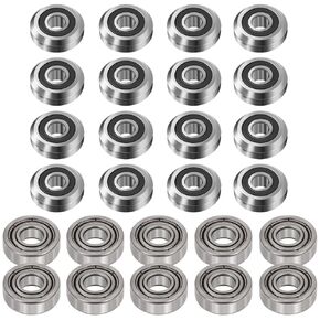 Bonbo 16Pcs RM2-2RS 3/8'' Roller Ball Bearings Rubber Sealed V Groove Bearing & 10Pcs R8-ZZ Bearings (1/2"x1-1/8"x5/16") Double Metal Shielded Deep Groove Ball Bearings