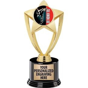 Crown Awards Taekwondo Trophy, 8" Gold Star Taekwondo Kick Trophies with Deluxe Round Base Prime