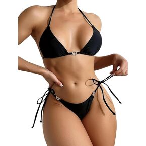 Women's Rhinestone Decor Bikini Sets Halter Triangle Summer Swimsuit Bathing Suit