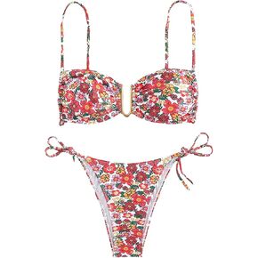 SOLY HUX Bikini Sets for Women Floral Print Tie Side Bathing Suits Two Piece Swimsuit