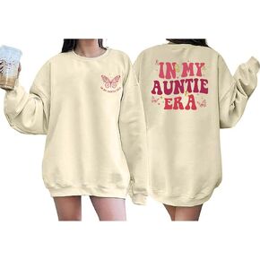 سويت شيرت نسائي فضفاض كبير الحجم من In My Auntie Era، بلوفر بياقة دائرية وطباعة حروف، بلوزات كاجوال