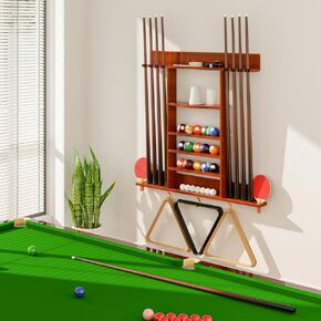 حامل عصا حمام السباحة 8 حامل عصا حمام السباحة على الحائط 2 في 1 عصا حمام السباحة وحامل مجداف بينج بونج رف البلياردو من الخشب الصلب ملحقات طاولة البلياردو لغرفة البلياردو وغرفة الألعاب (مؤقت أسود) in Kuwait