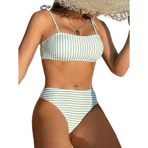 Milumia Women's Two Piece Striped Bikini Sets High Waisted Tie Shoulder Swimsuits