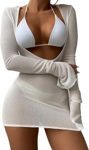 Lilosy Sexy Long Sleeve Mesh Swimsuit 3 Pieces Cover Up Bikini Set in Saudi Arabia