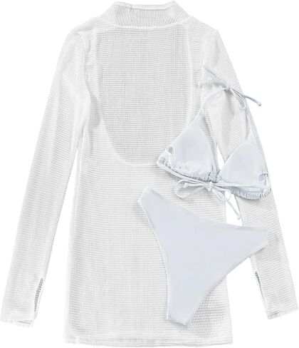 Lilosy Sexy Long Sleeve Mesh Swimsuit 3 Pieces Cover Up Bikini Set in Saudi Arabia