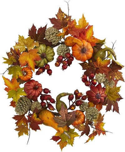 Nearly Natural 4163 24" Pumpkin, Gourd, Berry & Maple Leaf Wreath Multi/Color in Saudi Arabia