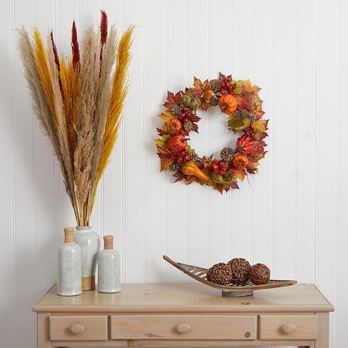 Nearly Natural 4163 24" Pumpkin, Gourd, Berry & Maple Leaf Wreath Multi/Color in Saudi Arabia