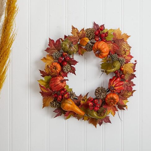 Nearly Natural 4163 24" Pumpkin, Gourd, Berry & Maple Leaf Wreath Multi/Color in Saudi Arabia