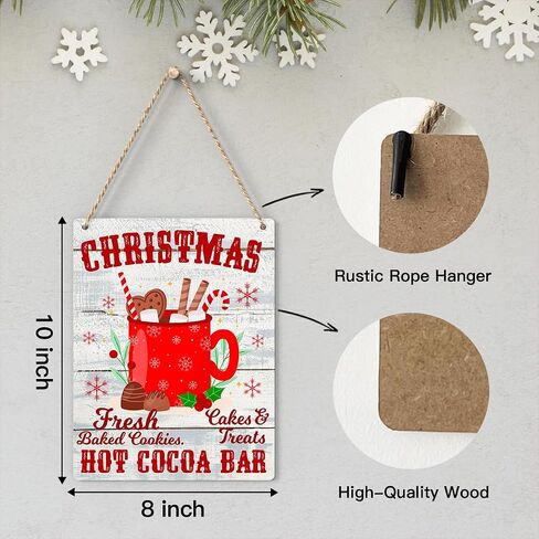 Farmhouse Christmas Decor Hanging Wood Wall Sign Christmas Hot Cocoa Bar Decoration Wooden Signs Rustic Hanging Plaque Home Wall Art 8" x 10" Sign Wall Decor for Farmhouse Home Kitchen in Kuwait