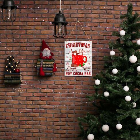 Farmhouse Christmas Decor Hanging Wood Wall Sign Christmas Hot Cocoa Bar Decoration Wooden Signs Rustic Hanging Plaque Home Wall Art 8" x 10" Sign Wall Decor for Farmhouse Home Kitchen in Kuwait