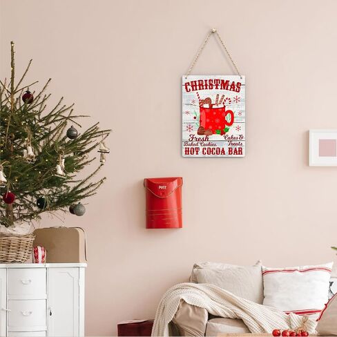 Farmhouse Christmas Decor Hanging Wood Wall Sign Christmas Hot Cocoa Bar Decoration Wooden Signs Rustic Hanging Plaque Home Wall Art 8" x 10" Sign Wall Decor for Farmhouse Home Kitchen in Kuwait