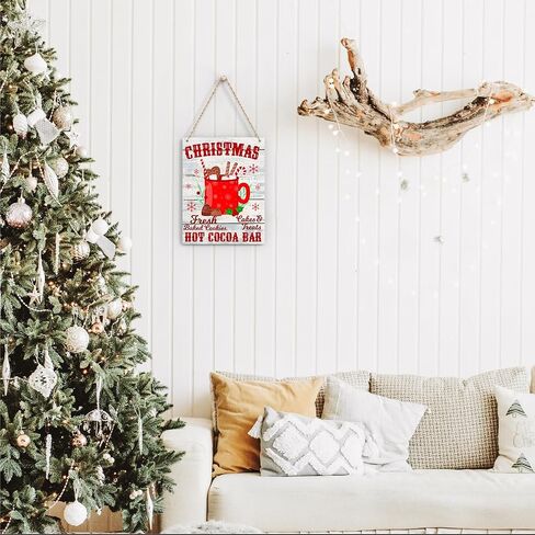 Farmhouse Christmas Decor Hanging Wood Wall Sign Christmas Hot Cocoa Bar Decoration Wooden Signs Rustic Hanging Plaque Home Wall Art 8" x 10" Sign Wall Decor for Farmhouse Home Kitchen in Kuwait