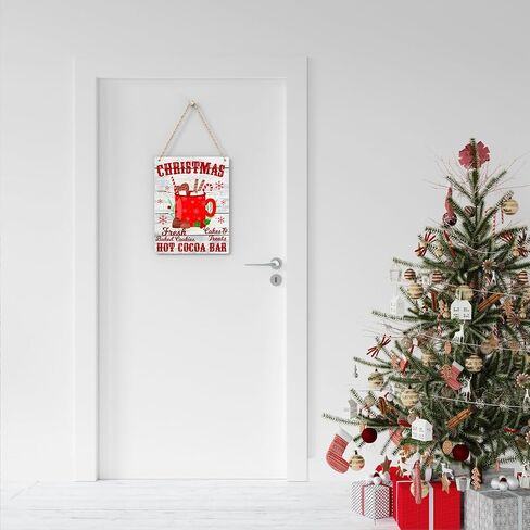 Farmhouse Christmas Decor Hanging Wood Wall Sign Christmas Hot Cocoa Bar Decoration Wooden Signs Rustic Hanging Plaque Home Wall Art 8" x 10" Sign Wall Decor for Farmhouse Home Kitchen in Kuwait