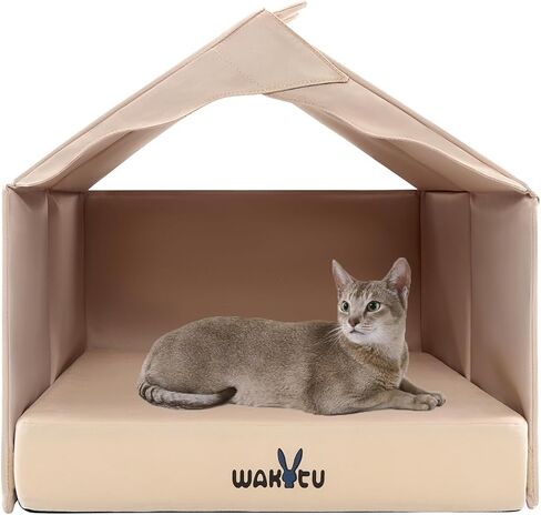 Cat Beds for Indoor Cats -Dog House for Small Dogs Or Cats,Removable Cushion with Collapsible and Foldable Puppy Pet Beds，3 Folding Methods for Indoor Outdoors (Khaki) in Kuwait
