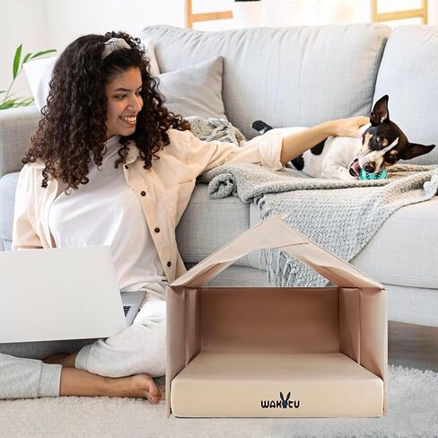 Cat Beds for Indoor Cats -Dog House for Small Dogs Or Cats,Removable Cushion with Collapsible and Foldable Puppy Pet Beds，3 Folding Methods for Indoor Outdoors (Khaki) in Kuwait