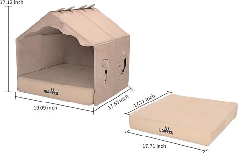 Cat Beds for Indoor Cats -Dog House for Small Dogs Or Cats,Removable Cushion with Collapsible and Foldable Puppy Pet Beds，3 Folding Methods for Indoor Outdoors (Khaki) in Kuwait