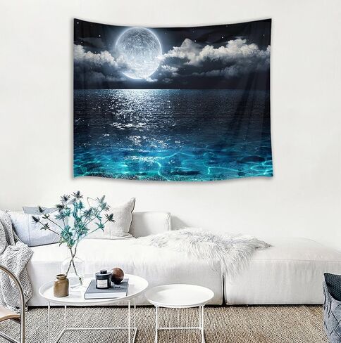 LB Wildflower Moon Tapestry, Window Forest Plant Green Leaf and Garden Colorful Floral Wall Tapestry for Bedroom, Night Sky Wall Art for Living Room Dorm Home Decor Ready to Hanging, 60 x 40 Inches in Kuwait