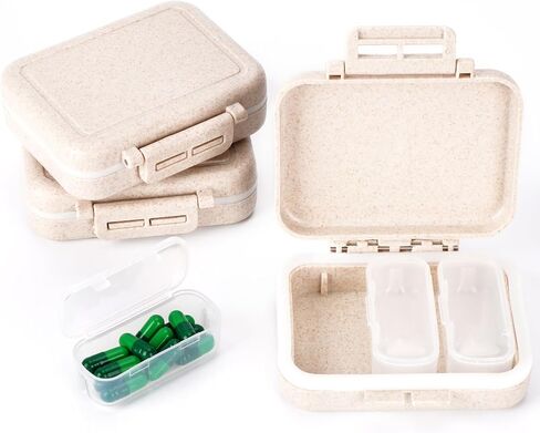 Pill Case with 3 Removable Compartments for Day Pill Organization. AM-PM Travel Pill Organizer for Vitamins, Fish Oil & Medicine. Fits Pocket or Purse (3 Pack, Khaki) in Saudi Arabia