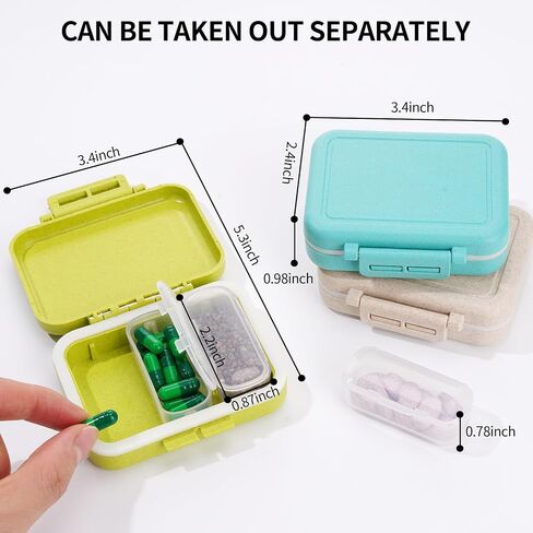 Pill Case with 3 Removable Compartments for Day Pill Organization. AM-PM Travel Pill Organizer for Vitamins, Fish Oil & Medicine. Fits Pocket or Purse (3 Pack, Khaki) in Saudi Arabia