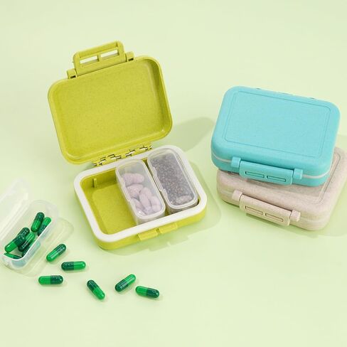 Pill Case with 3 Removable Compartments for Day Pill Organization. AM-PM Travel Pill Organizer for Vitamins, Fish Oil & Medicine. Fits Pocket or Purse (3 Pack, Khaki) in Saudi Arabia