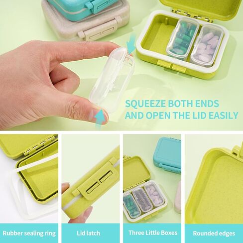 Pill Case with 3 Removable Compartments for Day Pill Organization. AM-PM Travel Pill Organizer for Vitamins, Fish Oil & Medicine. Fits Pocket or Purse (3 Pack, Khaki) in Saudi Arabia