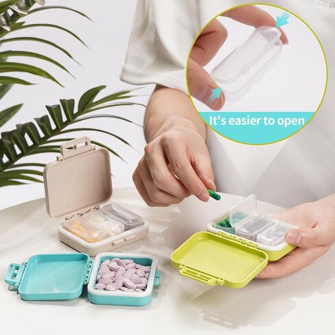 Pill Case with 3 Removable Compartments for Day Pill Organization. AM-PM Travel Pill Organizer for Vitamins, Fish Oil & Medicine. Fits Pocket or Purse (3 Pack, Khaki) in Saudi Arabia