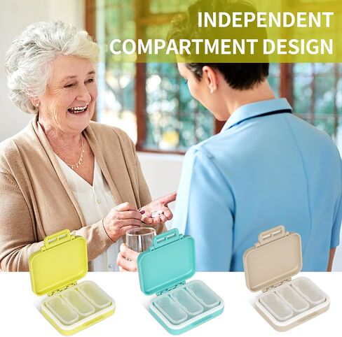 Pill Case with 3 Removable Compartments for Day Pill Organization. AM-PM Travel Pill Organizer for Vitamins, Fish Oil & Medicine. Fits Pocket or Purse (3 Pack, Khaki) in Saudi Arabia