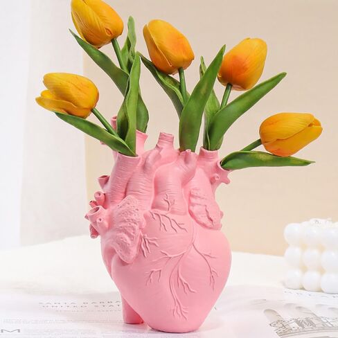 Human Heart Organ Shape Vase Creepy Halloween Home Desk Flowers Pot Decor, Medium Size 6.2" x 4.2", Black in Kuwait