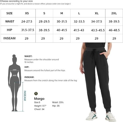 Medium Medical Women's Scrub Pant - Mid-Rise 4-Way Stretch Anti-Wrinkle Slim Fit Jogger Pants with Waist Drawstring & 6 Pocket Black in Saudi Arabia