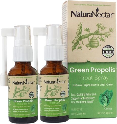 NaturaNectar Green Bee Propolis Throat Spray | Fast, Soothing Throat Care Wellness Support* | Non-Alcoholic Family Friendly Formula (2 Years and up) | Sustainable Beekeeping | Eco-Friendly (1 Pack) in Saudi Arabia
