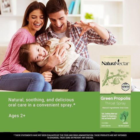 NaturaNectar Green Bee Propolis Throat Spray | Fast, Soothing Throat Care Wellness Support* | Non-Alcoholic Family Friendly Formula (2 Years and up) | Sustainable Beekeeping | Eco-Friendly (1 Pack) in Saudi Arabia